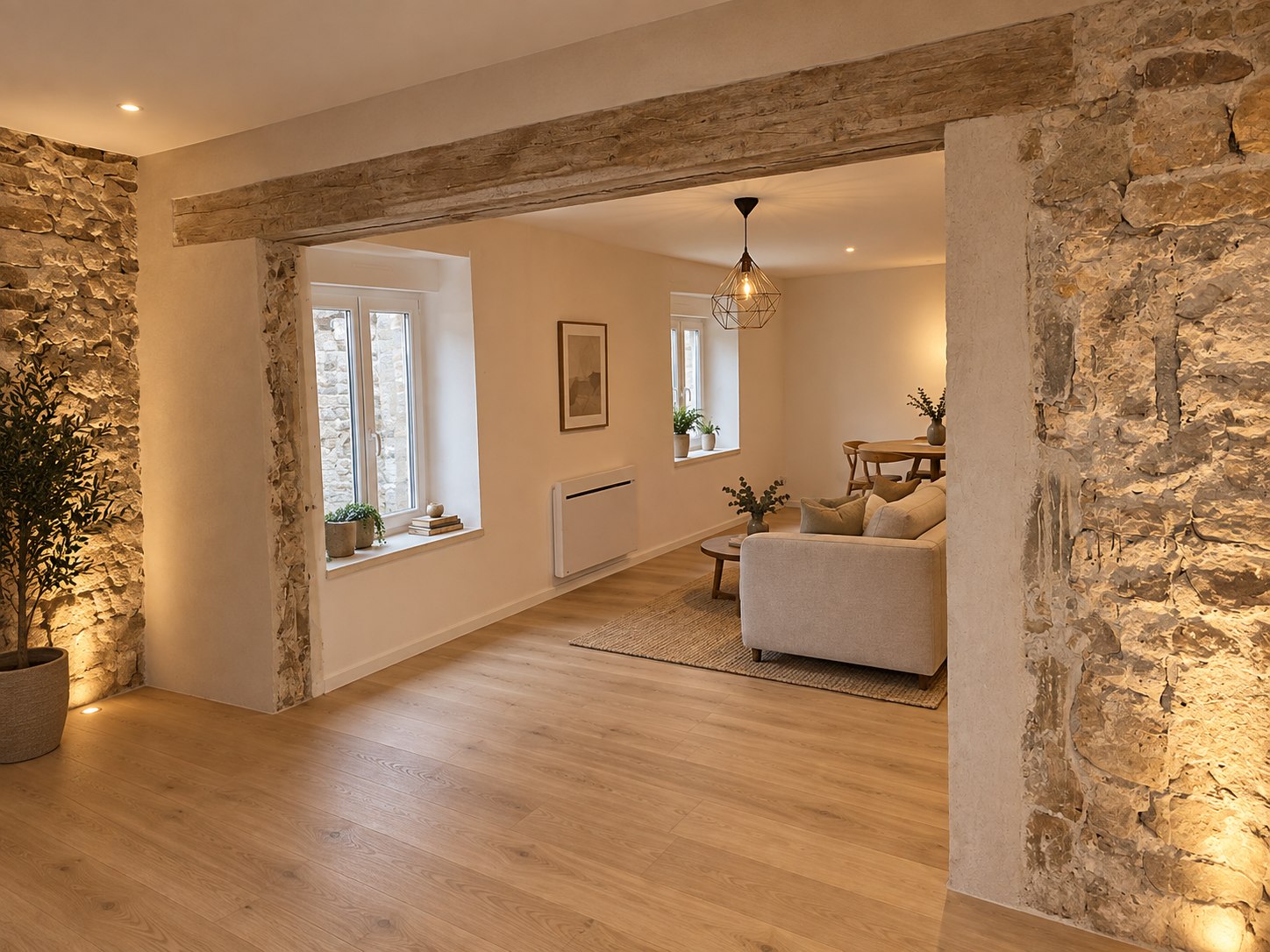Intérieur en pierre rénové, visualisation BatizenX